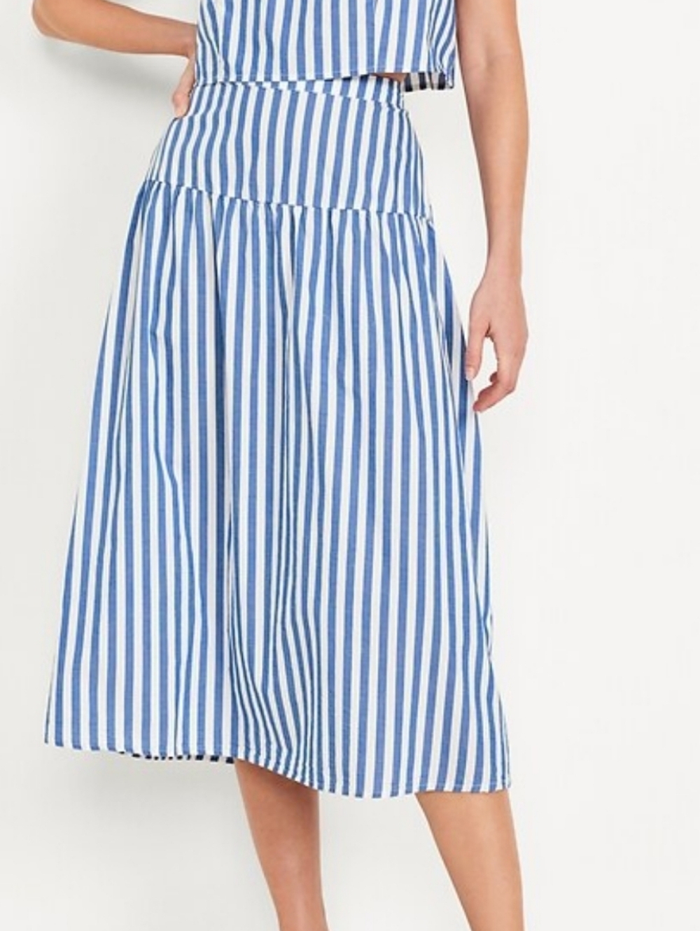 Blue & White Vertical Stripe A-Line Skirt
